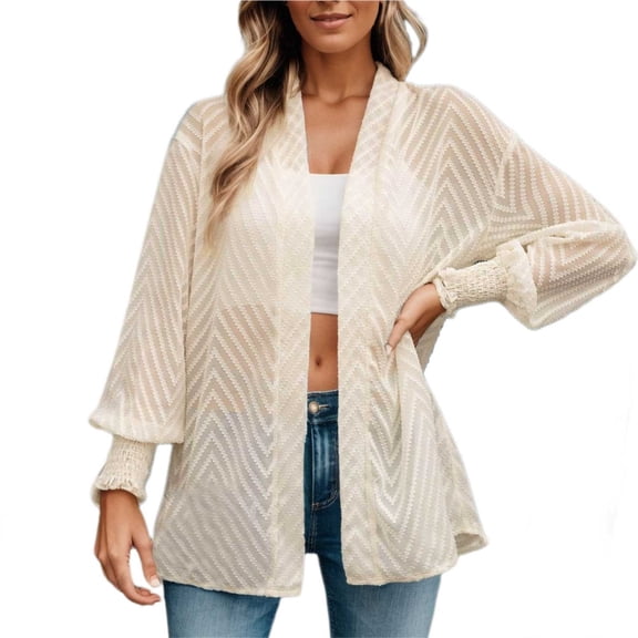 YDFCWXW Lightweight Crochet Cardigan for Women Long Sleeve Kimono Boho Oversized Open Front Knitted Cardigan Beige, S