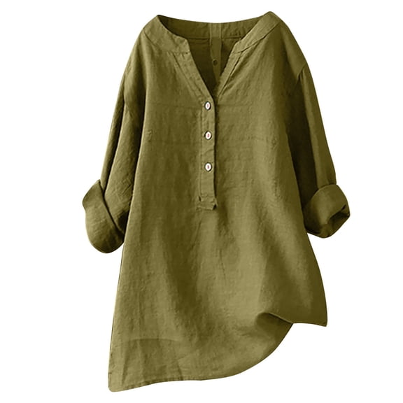 YDFCWXW Linen Shirt for Women Breathable Tops Loose Vneck Button Down Daily Oversized t Shirts Casual Dressy Blouse Top Bronze, 3XL