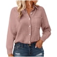 thumbnail image 1 of YDFCWXW Linen Shirts for Women Button Down Shirt Casual Long Sleeve Blouse Loose Fit Collared Tops with Pocket Light Pink, S, 1 of 9