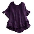 thumbnail image 1 of YDFCWXW Linen Tops for Women Short Ruffle Sleeve Shirts Crewneck Pleated Blouses Dressy Casual Fashion Button Down Tunic Top Purple, S, 1 of 5