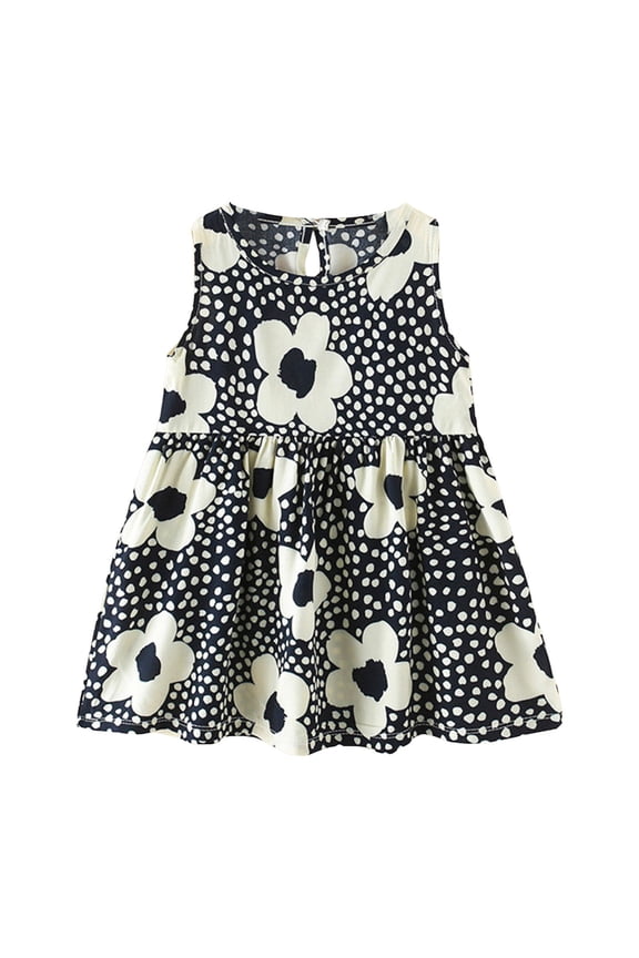Little Girls Cotton Dresses Flutter Short Sleeve Summer Dress for 2-7 Years Old (Black, 12-18 Months)
