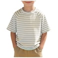 thumbnail image 1 of YDFCWXW Little Kids Striped T-Shirt Boys Girls Short Sleeve Cotton Tee Tops Toddler Raglan Sleeve Crewneck Shirt (Khaki, 3-4 Years), 1 of 6