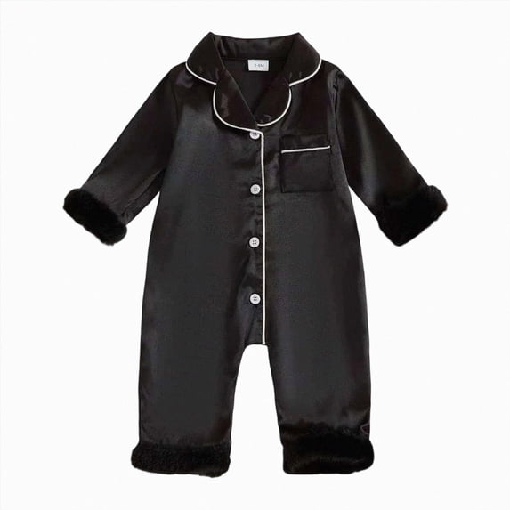 YDFCWXW Long Sleeve Button Down Satin Silk Pajamas, Baby Girl Boy Pjs Jumpsuit Loungewear (Black, 0-3 Months)