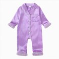 thumbnail image 1 of YDFCWXW Long Sleeve Button Down Satin Silk Pajamas, Baby Girl Boy Pjs Jumpsuit Loungewear (Purple, 12-18 Months), 1 of 9