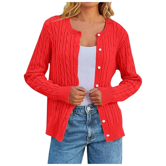 YDFCWXW Long Sleeve Lightweight Cardigan Sweater for Women Button Up Soft Knit Casual Cropped Sweater Bolero Shrug 2025 Fall Red, S