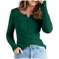 thumbnail image 1 of YDFCWXW Long Sleeve Shirts for Women 2025 Fall Henley Top Slim Fit Ribbed Knit Cute Basic Tee Button Up Thermal Tunic Tops (Green, S), 1 of 6