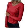 thumbnail image 1 of YDFCWXW Long Sleeve Shirts for Women V Neck Ribbed Knit Slim Fall Basic Tshirts Going Out Tops 2025 Casual Trendy Clothes Red, L, 1 of 5