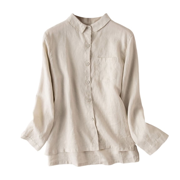 YDFCWXW Loose Linen Casual Shirts for Women Long Sleeve Button Down Breathable Shirt, Outdoor Beige, L