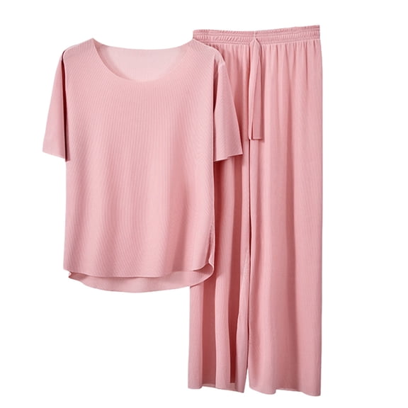 YDFCWXW Loose Pajama Sets for Women Short Sleeve Sleepwear Loungewear Soft 2 Piece Psj Set Pink, 3XL