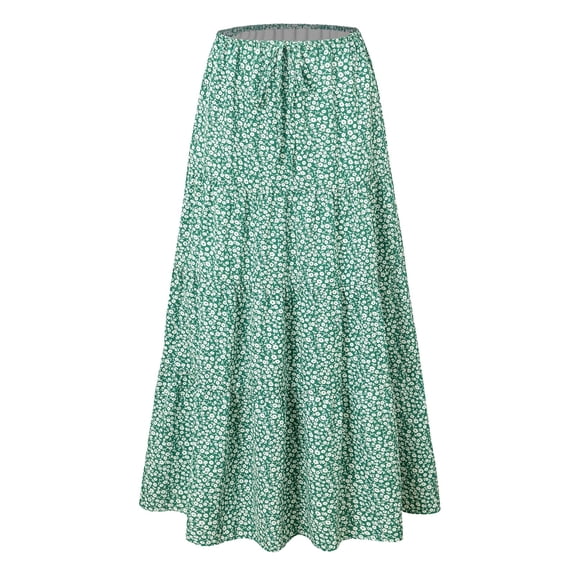 YDFCWXW Maxi Skirts for Women Tiered Long Skirts Pleated A Line Adjustable Elastic Waist with Drawstring Flowy Long Skirt Light Green, M