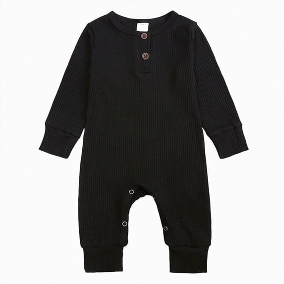YDFCWXW Newborn Baby Boy Girl Clothes, Cotton Long Sleeve One Piece Romper Jumpsuit, Footies Pajamas Outfit Unisex Baby Clothes (Black, 12-18 Months)