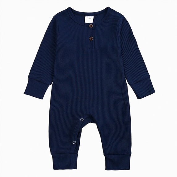 YDFCWXW Newborn Baby Boy Girl Clothes, Cotton Long Sleeve One Piece Romper Jumpsuit, Footies Pajamas Outfit Unisex Baby Clothes (Dark Blue, 8-12 Months)
