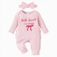 thumbnail image 1 of YDFCWXW Newborn Baby Girl Coming Home Outfit Hello World I'm Here Jumpsuit Long Sleeve Ruffle Knit Romper with Headband (Red, 0-3 Months), 1 of 9