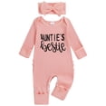 thumbnail image 1 of YDFCWXW Newborn Girl Clothes Letter Print Knit Romper New Born Going Home Outfit Baby Girl Jumpsuit (Light Pink, 0-3 Months), 1 of 6