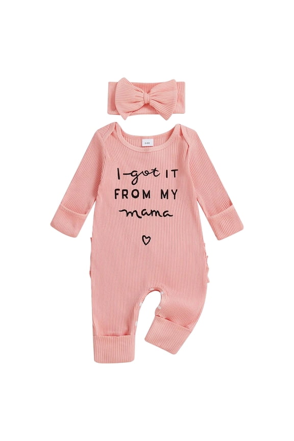 Newborn Girl Clothes Letter Print Knit Romper New Born Going Home Outfit Baby Girl Jumpsuit (Watermelon Red, NewBorn)