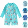 thumbnail image 1 of YDFCWXW Newborn Infant Baby Boy Girl Rash Guard Swimsuit Long Sleeve One Piece Swimwear Sun Protection Bathing Suits (Blue, 3-6 Months), 1 of 4