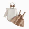 thumbnail image 1 of YDFCWXW Newborn Infant Girls Clothes Set Ruffle Top Plaid Overall Dress with Bow Headband 0-18M (Khaki, 9-12 Months), 1 of 9