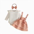 thumbnail image 1 of YDFCWXW Newborn Infant Girls Clothes Set Ruffle Top Plaid Overall Dress with Bow Headband 0-18M (Orange, 3-6 Months), 1 of 9