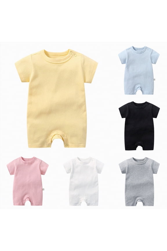 Newborn Short Sleeve Romper Solid Jumpsuit Cotton Infant Clothes Baby Girl Boy One-Piece Outfit 0-24 Months (White, 3-6 Months)