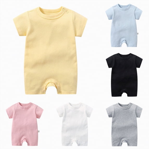 YDFCWXW Newborn Short Sleeve Romper Solid Jumpsuit Cotton Infant Clothes Baby Girl Boy One-Piece Outfit 0-24 Months (White, 9-12 Months)