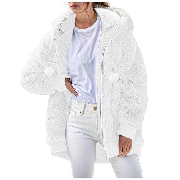YDFCWXW Oversized Fuzzy Fleece Jackets For Women Fashion 2025 Color Block Faux Fur Coat Shaggy Warm Winter Outerwear White, XXL