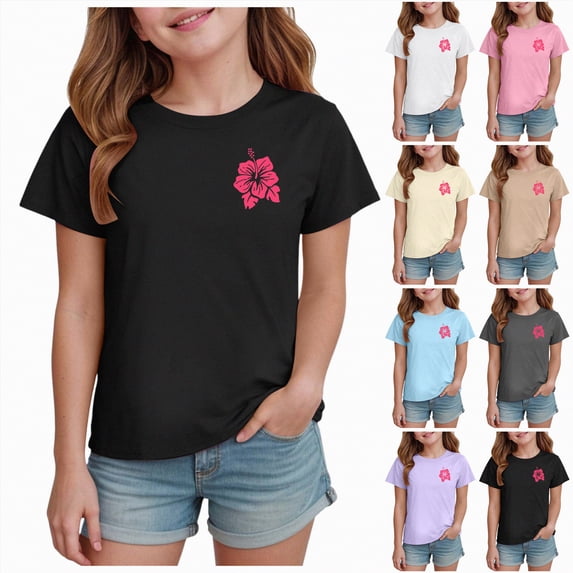 YDFCWXW Oversized Graphic Floral T Shirts for Teens Girls Loose Tees Preppy Clothes Casual Vintage Tops (Beige, 140)