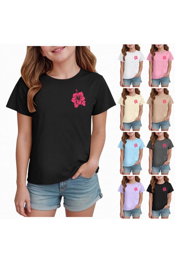 Oversized Graphic Floral T Shirts for Teens Girls Loose Tees Preppy Clothes Casual Vintage Tops (Pink, 160)
