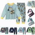 thumbnail image 1 of YDFCWXW Pajama Set 2 Pjs Set Cotton Sleepwear Long Sleeve Top with Bottom Elastic Waist Soft Breathable (Light Blue, 3-4 Years), 1 of 9