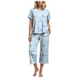 thumbnail image 1 of YDFCWXW Pajama Sets for Women, Womens Pajama Sets Short Sleeve Pj Sets 2 Piece Lounge Set Blue, 3XL, 1 of 7