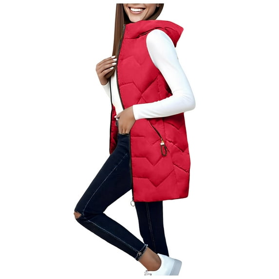 YDFCWXW Puffer Vest Women Sleeveless Zip Up Outerwear Stand Collar Quilted Vest Warm Winter Jackets Hoodies Coats with Pocket (Red, 4XL)