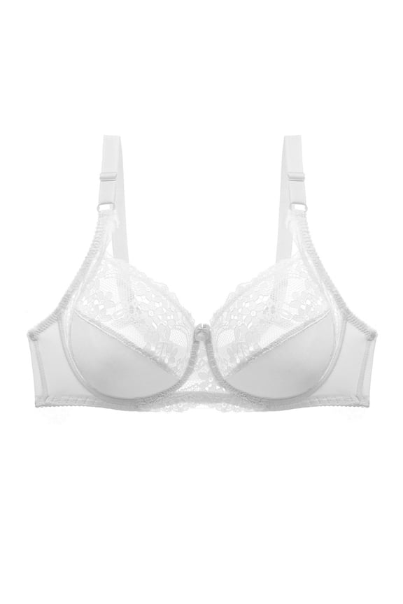Push Up Bras for Women Sexy Lace Full Coverage Comfort Underwear with Adjustable Straps Everyday Wear Bras (White, XL)