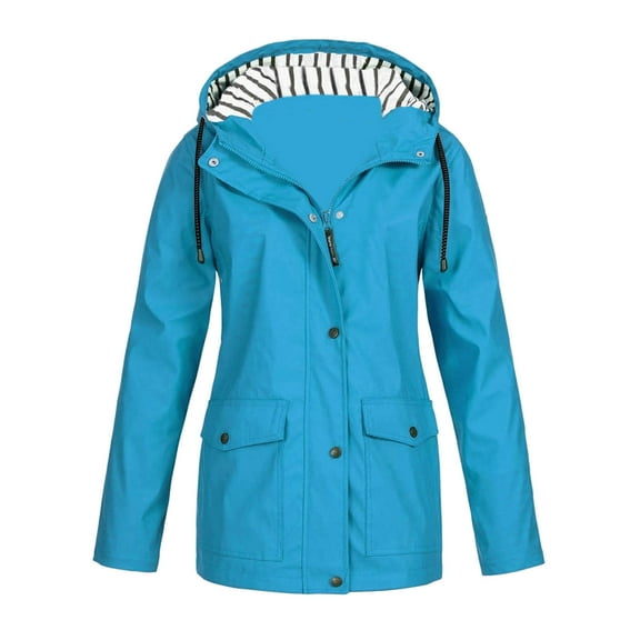 YDFCWXW Rain Jacket Women Waterproof Long Lightweight Raincoat Hooded Windbreaker Outdoor Trench Coat Sky Blue, XXL