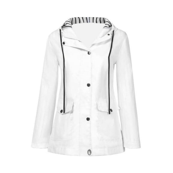 YDFCWXW Rain Jacket Women Waterproof Long Lightweight Raincoat Hooded Windbreaker Outdoor Trench Coat White, S