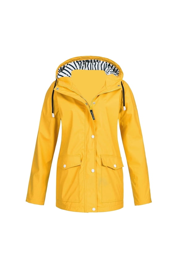 Rain Jacket Women Waterproof Long Lightweight Raincoat Hooded Windbreaker Outdoor Trench Coat Yellow, XXL