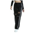 thumbnail image 1 of YDFCWXW Ripped Wide Leg Jeans for Women Mom Baggy Straight Leg Stretchy Boyfriend Trendy Trouser Y2K Denim Pants (Black, M), 1 of 9