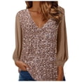 thumbnail image 1 of YDFCWXW Sequin Tops for Women Party Night Sexy V Neck Long Sleeve Shirts Shiny Blouses Glitter Cocktail Holiday Tops (Beige, S), 1 of 5