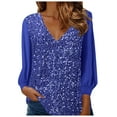 thumbnail image 1 of YDFCWXW Sequin Tops for Women Party Night Sexy V Neck Long Sleeve Shirts Shiny Blouses Glitter Cocktail Holiday Tops (Blue, L), 1 of 5