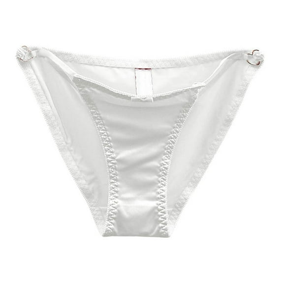 YDFCWXW Sexy Panties for Women Seamless Satin Low Waist Bikini Briefs Hipster Lingerie Cheeky Underwear White, M