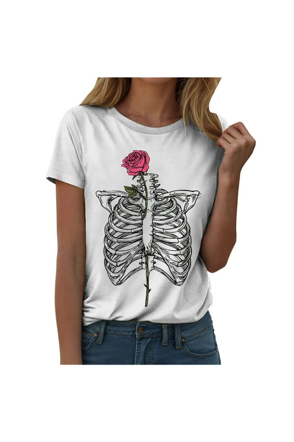 Skeleton Shirt Rib Cage Skull Halloween Shirts for Women Halloween Grey, XXL