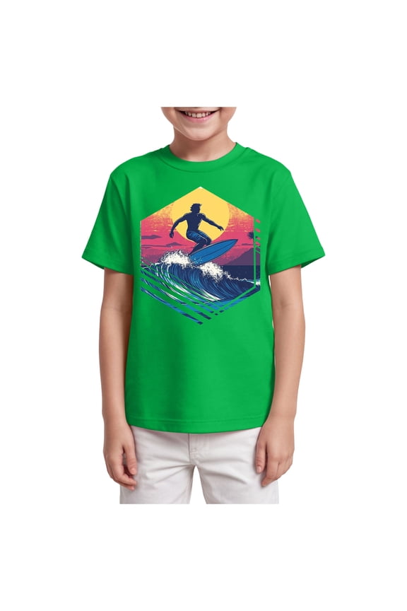 Summer Retro Toddler Kids Boys Raglan Sleeve Crewneck T-Shirt (Green, 3-4 Years)