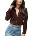thumbnail image 1 of YDFCWXW Super Soft Free Button Down Shirts for Women Solid Long Sleeve Striped Formal Work Dress Blouses Tops Coffee, XL, 1 of 7