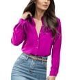 thumbnail image 1 of YDFCWXW Super Soft Free Button Down Shirts for Women Solid Long Sleeve Striped Formal Work Dress Blouses Tops Hot Pink, L, 1 of 4