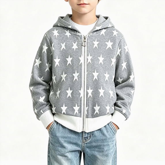 YDFCWXW Sweatshirt for Boys Girls Warm Zip Up Hoodie with Pocket Plus Size Long Sleeve Sweatshirts (Light Gray, 5-6 Years)