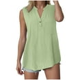 thumbnail image 1 of YDFCWXW Tank Tops for Women 2025 Summer Tops Cotton Linen Sleeveless Button Down Shirts Trendy V Neck Blouses with Side Slit Light Green, 3XL, 1 of 5