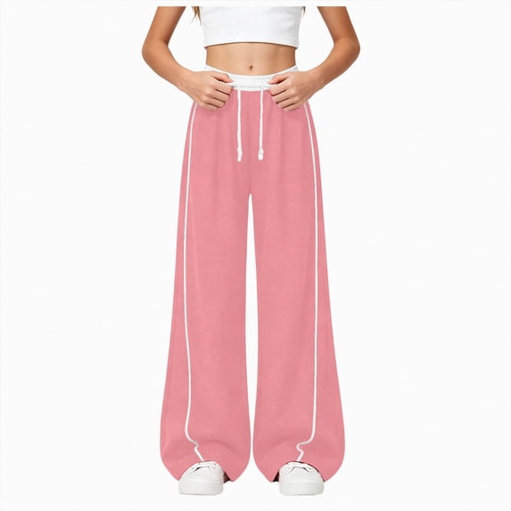 YDFCWXW Teen Girls Sweatpants Wide Leg High Waist Sweat Pants with Pockets Size 4-15 Years (Pink, 14-15 Years)