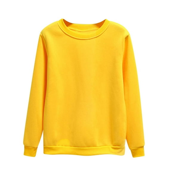 YDFCWXW Thermal Sweatshirt for Women Long Sleeve Crewneck Fleece Lightweight Solid Color Casual Pullover Top (Yellow, M)