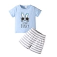 thumbnail image 1 of YDFCWXW Toddler Baby Boy Easter Outfits Bunny Letter Print Short Sleeve T-Shirt Tops Shorts Boys Summer Clothes Sets (Sky Blue, 3-4 Years), 1 of 9