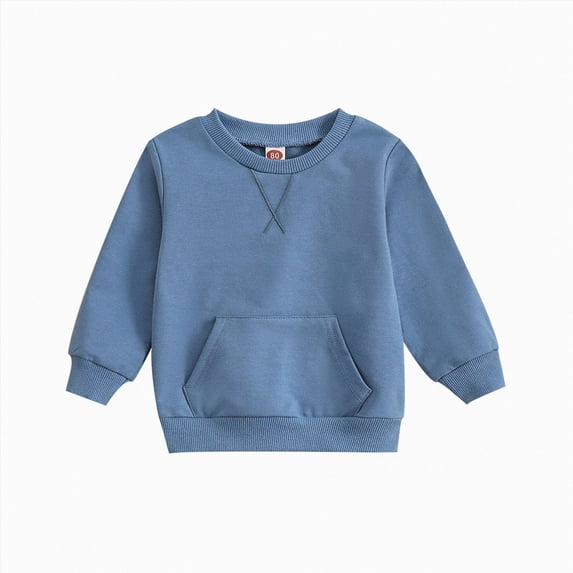 YDFCWXW Toddler Baby Boy Girl Long Sleeve Crewneck Pullover Sweatshirt Solid Casual Sweater Outfits (Blue, 2-3 Years)