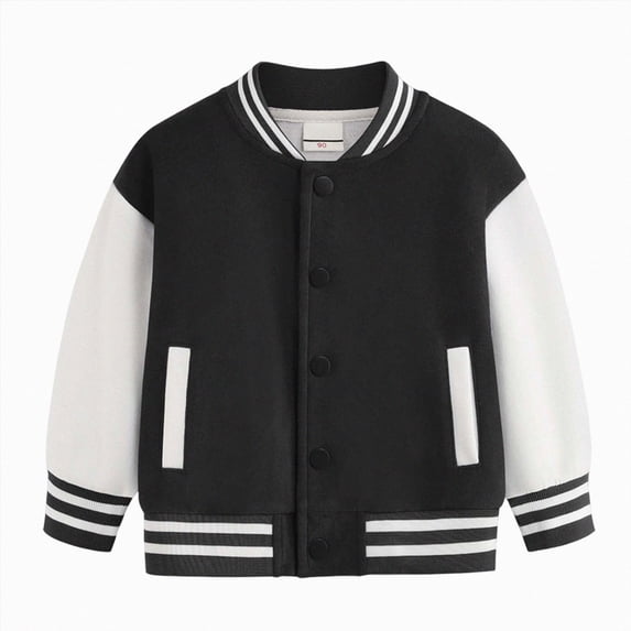 YDFCWXW Toddler Baby Boy Girl Y2K Varsity Bomber Jacket Color Block Letterman Button Front Casual Outerwear (Black, 13-14 Years)