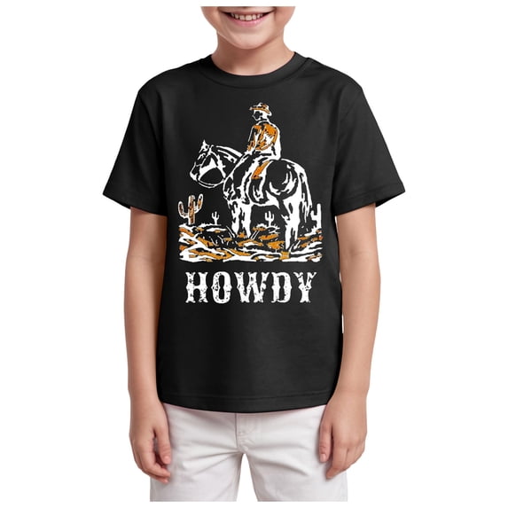 YDFCWXW Toddler Baby Boy Shirt Letter Graphic Short Sleeve T-Shirt Kids Funny Cowboy Summer Tee Tops (Black, 9-10 Years)